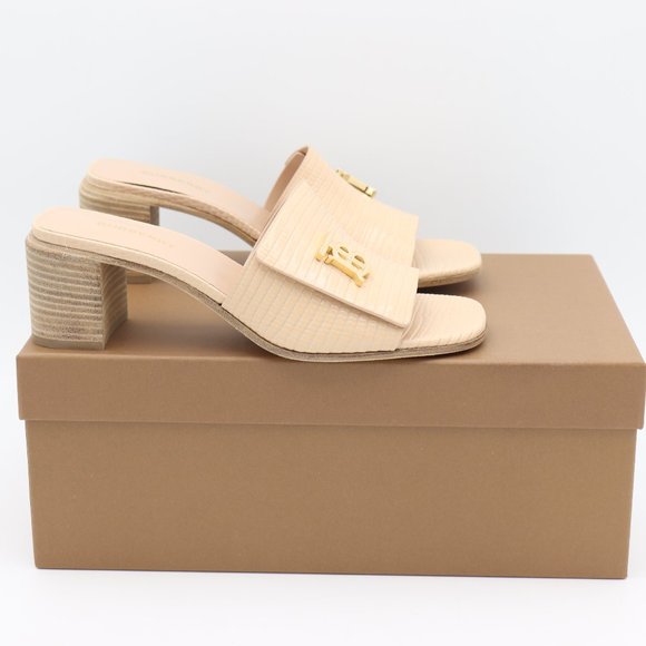 NIB Burberry Winnie Lizard Embossed Nude Leather Mule Slide Sandals - Picture 5 of 12